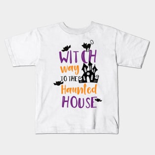 Witch Way To The Haunted House, Bats, Halloween Kids T-Shirt